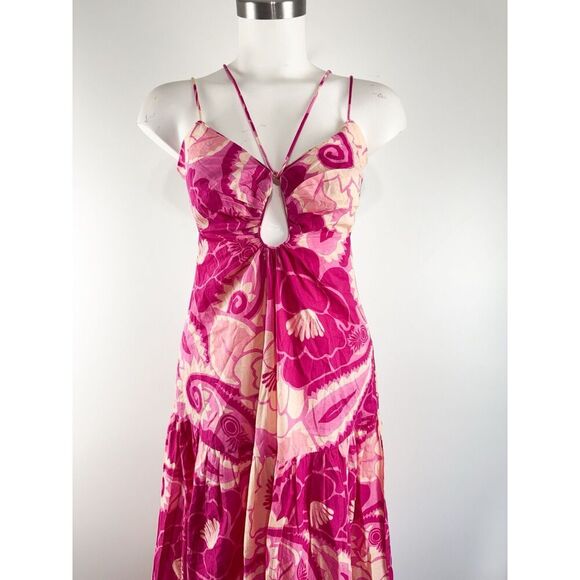 NEW Farm Rio Size Large Pink Tropical Groove Maxi Dress - Picture 6 of 8